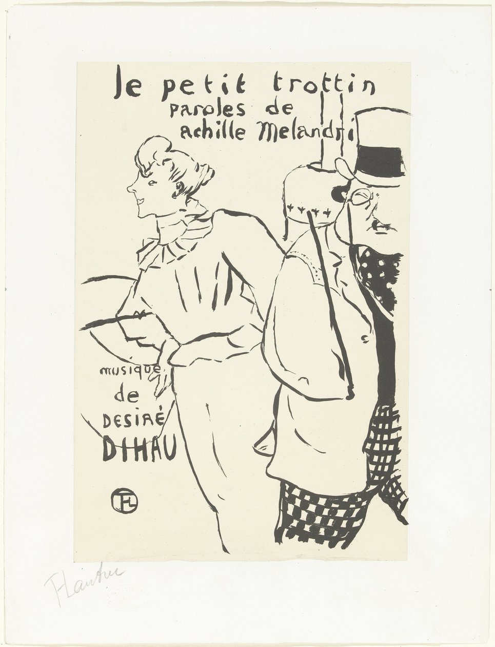 Kvinna som springande tjej och man med hatt Le petit troittin av Henri de Toulouse Lautrec (signed by artist)