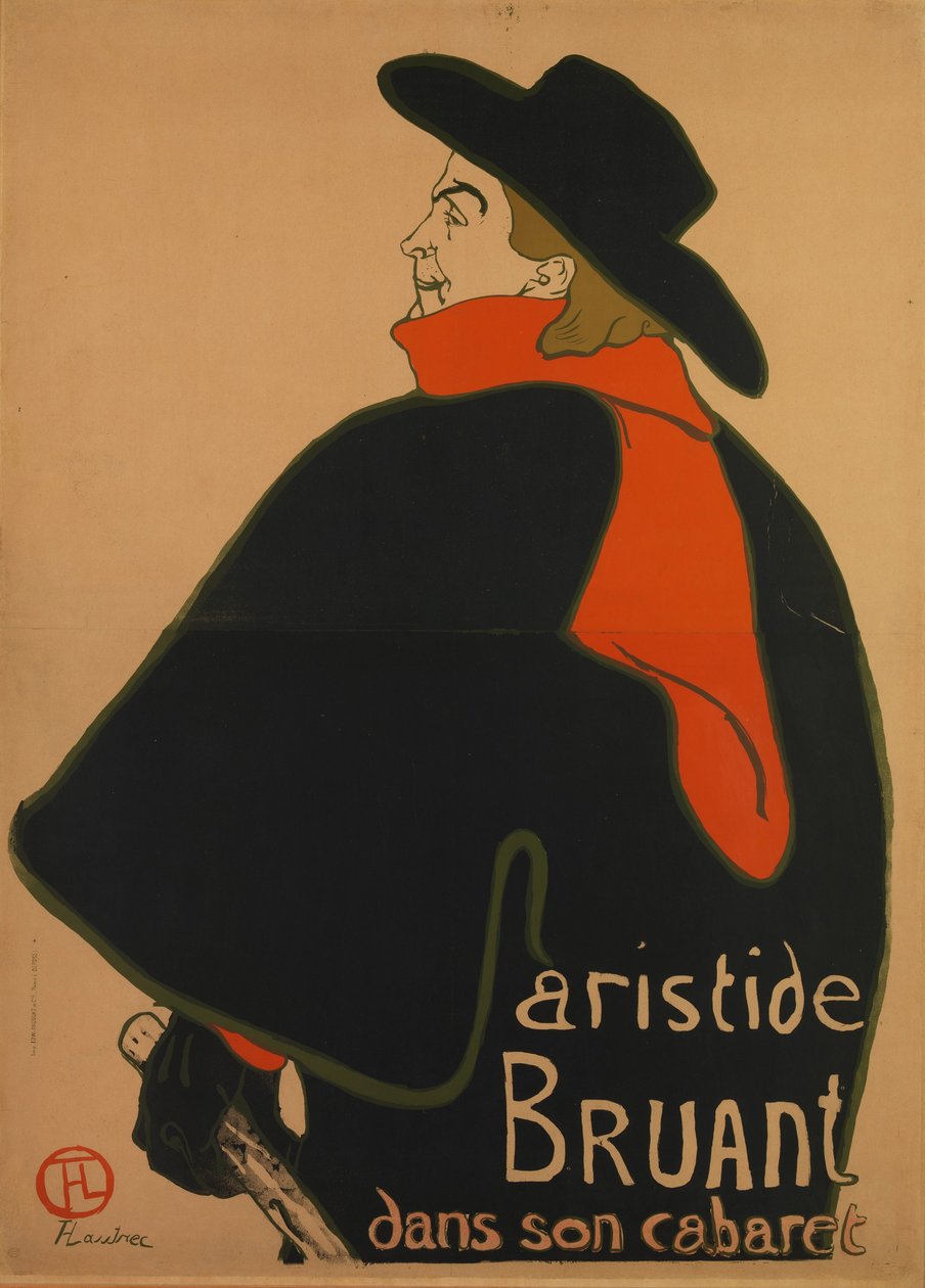 Aristide Bruant, vid hans kabaret, 1893 av Henri de Toulouse Lautrec
