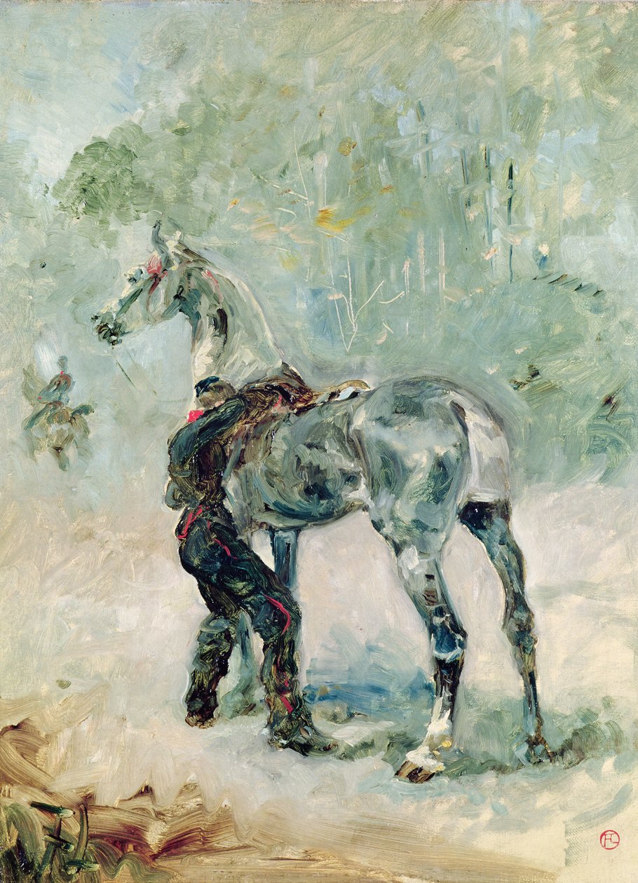 Artillerist sadlar sin häst, 1879 av Henri de Toulouse Lautrec