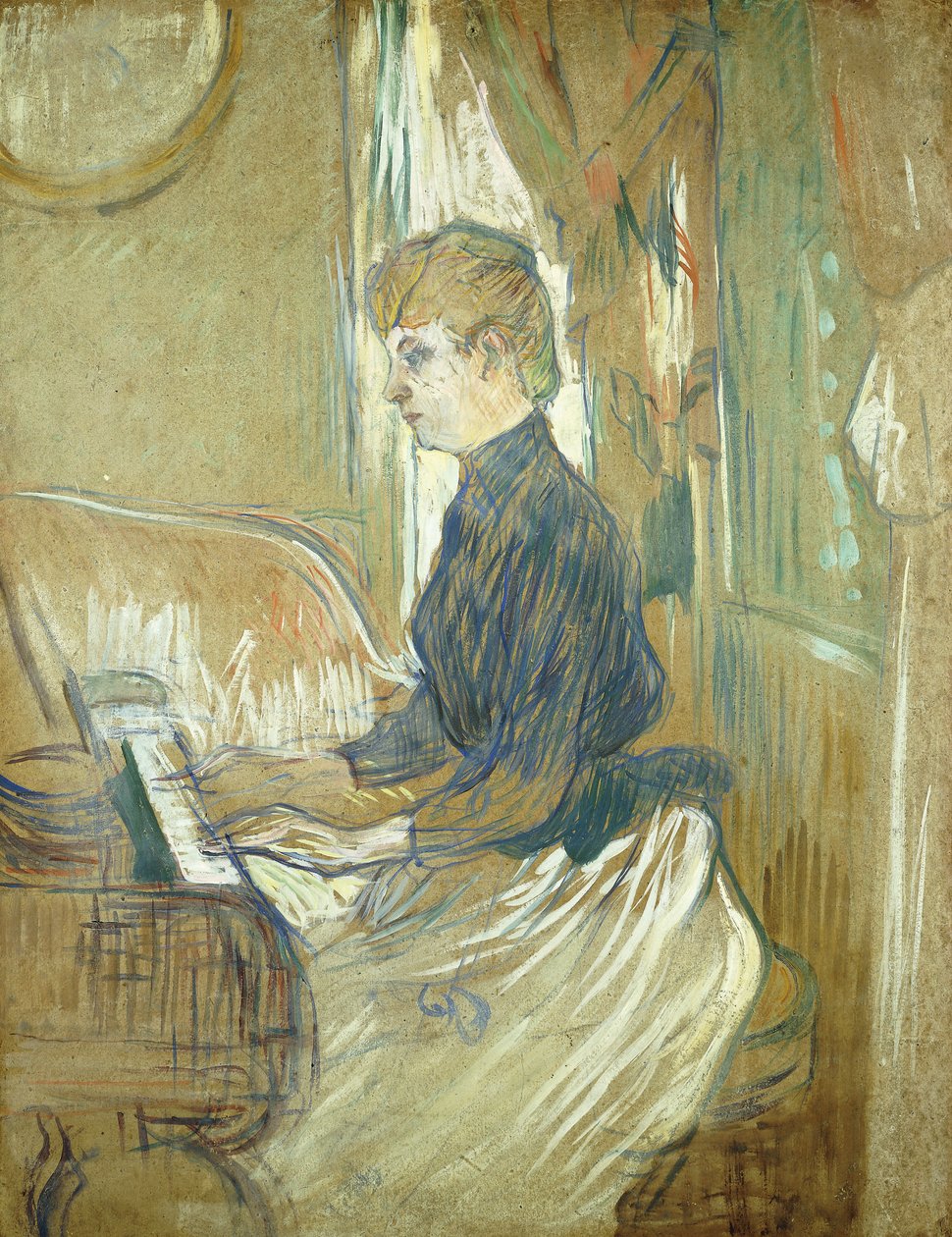 Vid pianot, Madame Juliette Pascal i Salongen på Chateau de Malrome; Vid pianot, Madame Juliette Pascal i Salongen på Chateau de Malrome, 1896 av Henri de Toulouse Lautrec