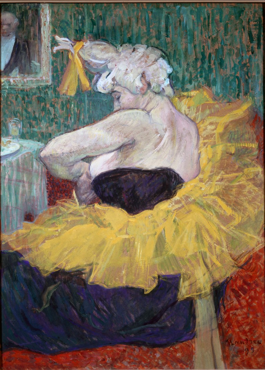 Cha-U-Kao i omklädningsrummet. Clownen Cha U Kao i gul tutu i sitt omklädningsrum på Moulin Rouge i Paris. Målning av Henri de Toulouse-Lautrec (Toulouse Lautrec av Henri de Toulouse Lautrec