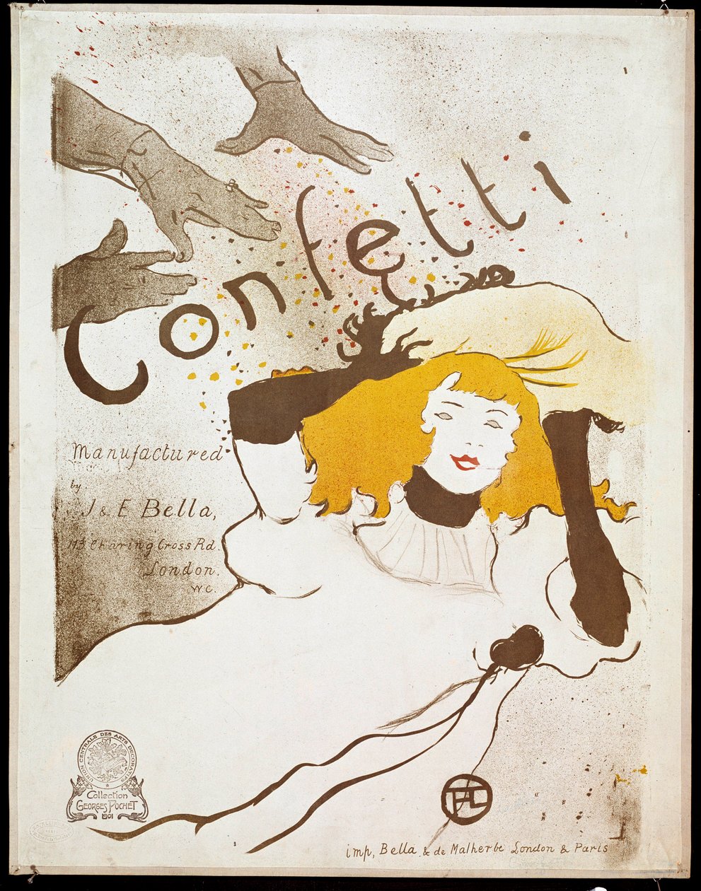 Konfetti: händer kastar konfetti handleder på en kvinna med gult hår. Affisch av Henri de Toulouse-Lautrec (1864-1901). Dämpa. 0,54 x 0,39. 1893. Albi, Musee Toulouse Lautrec av Henri de Toulouse Lautrec
