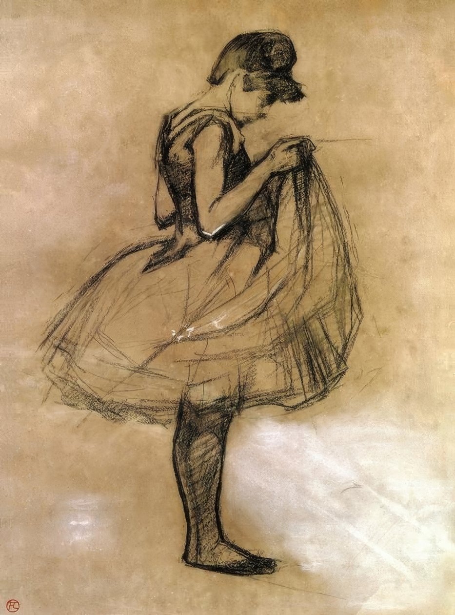 Dansare justerar sin baddräkt av Henri de Toulouse Lautrec
