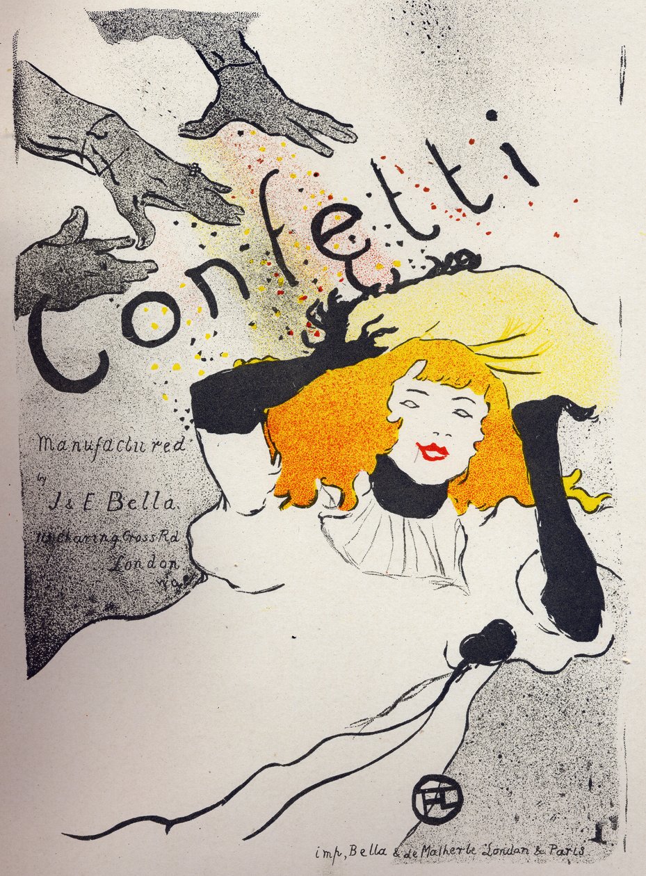Ekonomi. Papperskonfetti från Bella Manufacture. Affisch av Henri de Toulouse Lautrec, England, c.1894. (affisch) av Henri de Toulouse Lautrec