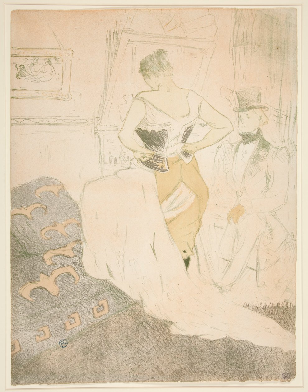 Femme en corset, conqu?te de passage (Kvinna som fäster en korsett, passerar erövring), från serien Elles av Henri de Toulouse Lautrec