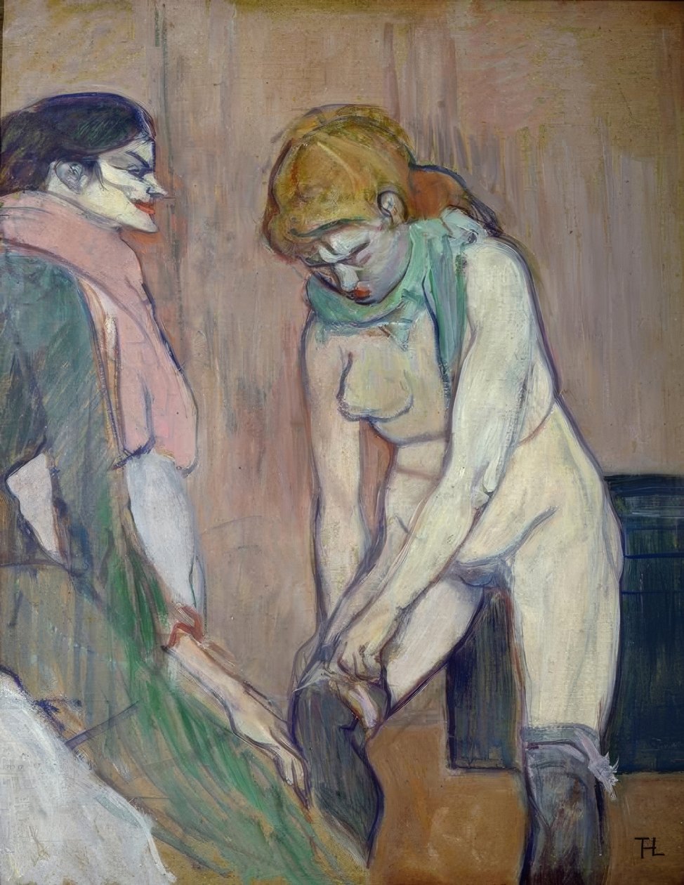 Kvinna som drar sina strumpor av Henri de Toulouse Lautrec