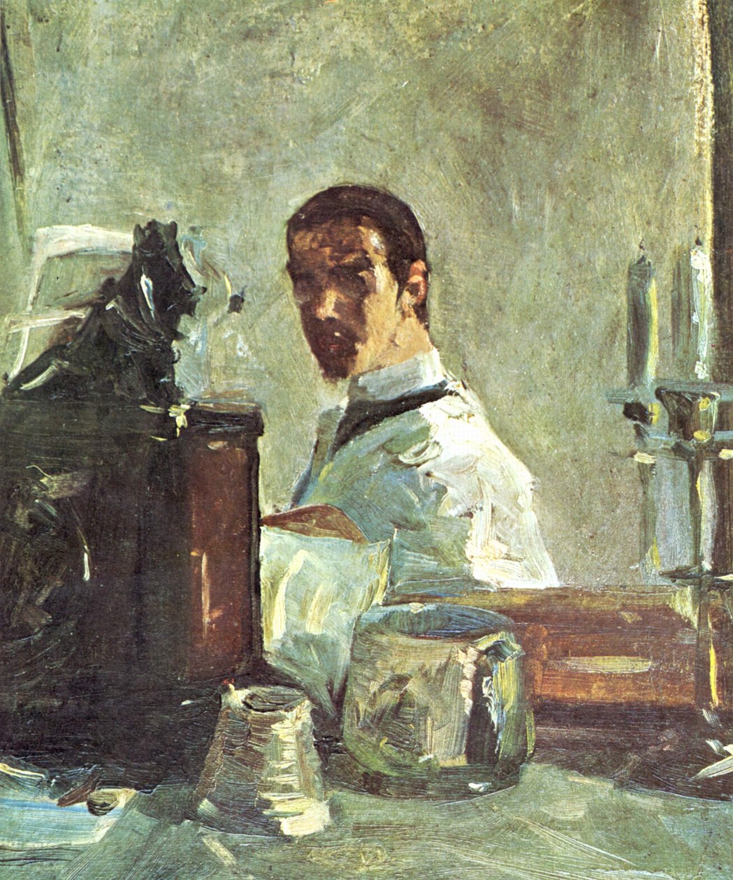 Franska:  Auto-portrait devant un miroir Självporträtt framför en spegel av Henri de Toulouse Lautrec