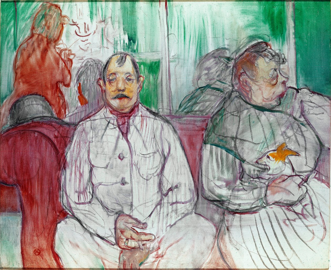 Honom, hon och hunden (Par med hund). Målning av Henri de Toulouse-Lautrec (Toulouse Lautrec av Henri de Toulouse Lautrec