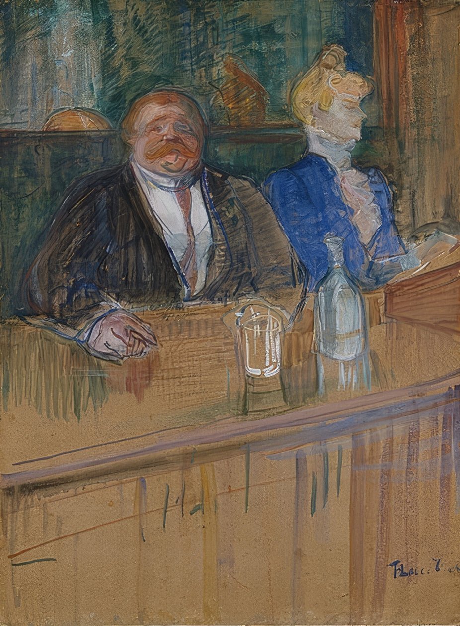 I caféet. Chefen och den blekta kassörskan. (Au café: le patron et la caissière chlorotique). 1898 av Henri de Toulouse Lautrec
