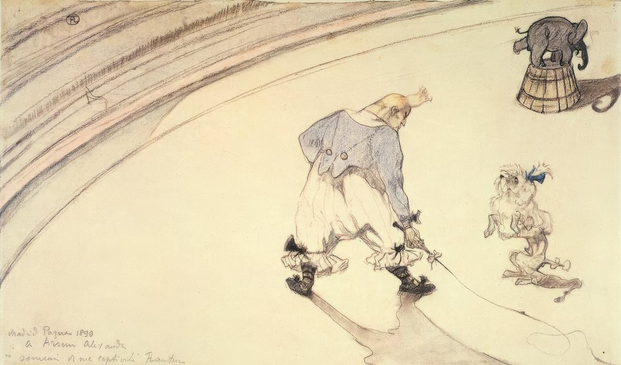 På cirkusen: Clownen Footit med pudelhund och elefant av Henri de Toulouse Lautrec