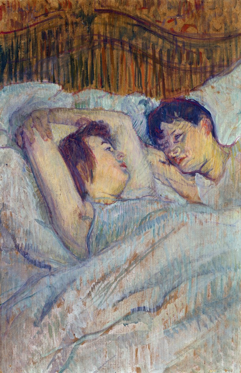 I sängen par Toulouse-Lautrec, Henri, de (1864-1901). Olja på kartong av Henri de Toulouse Lautrec