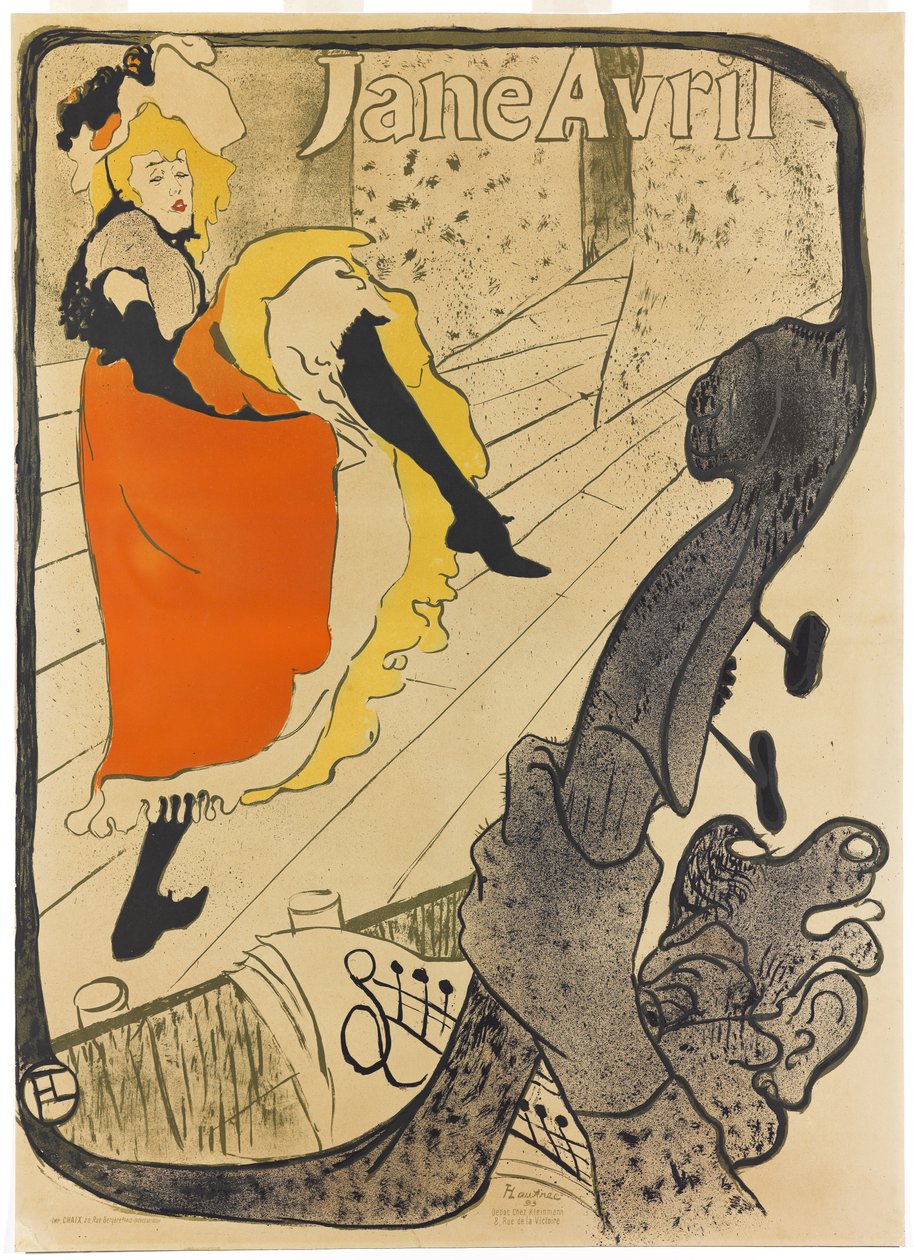 Jane Avril, 1893 (pensel- och stänklitografi, tryckt i fem färger på papper) av Henri de Toulouse Lautrec