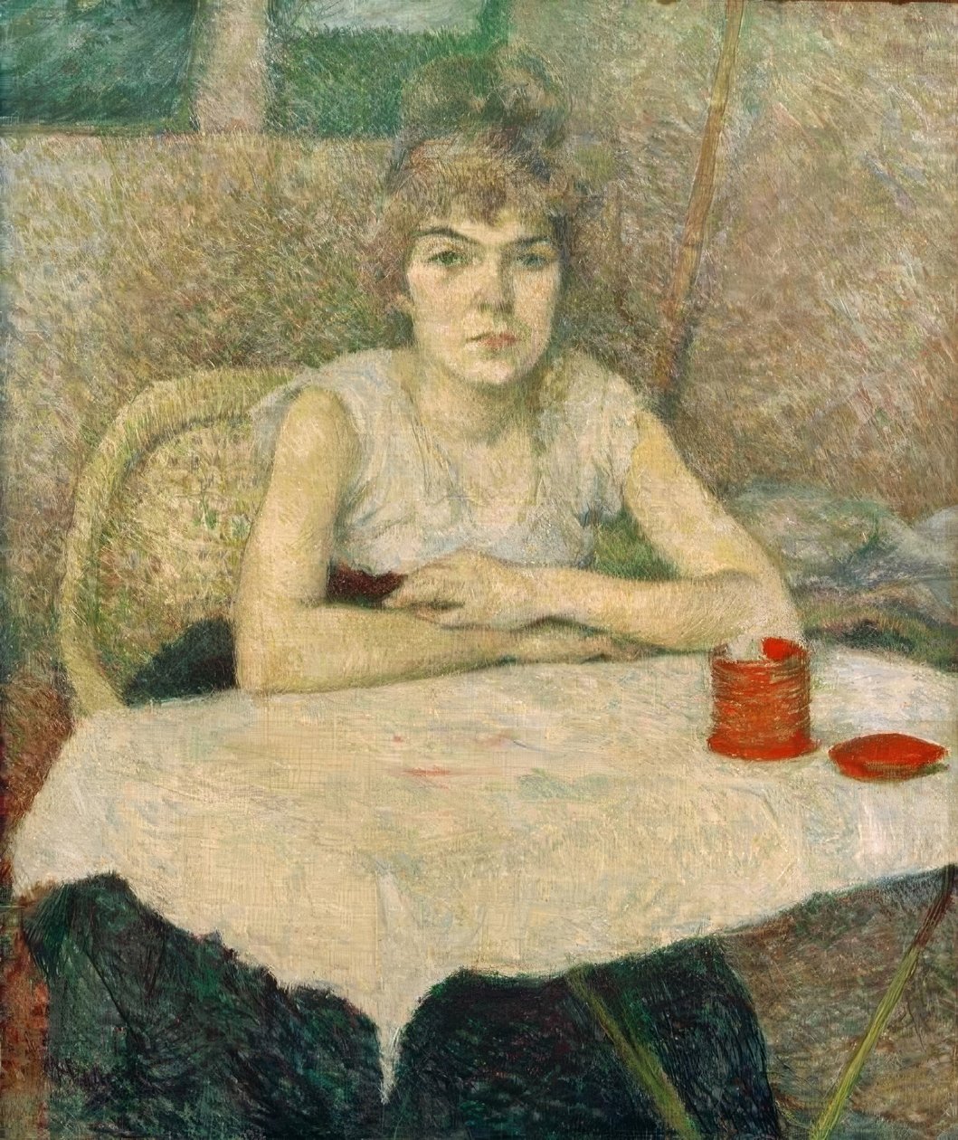 Ung kvinna vid bordet, poudre de riz av Henri de Toulouse Lautrec