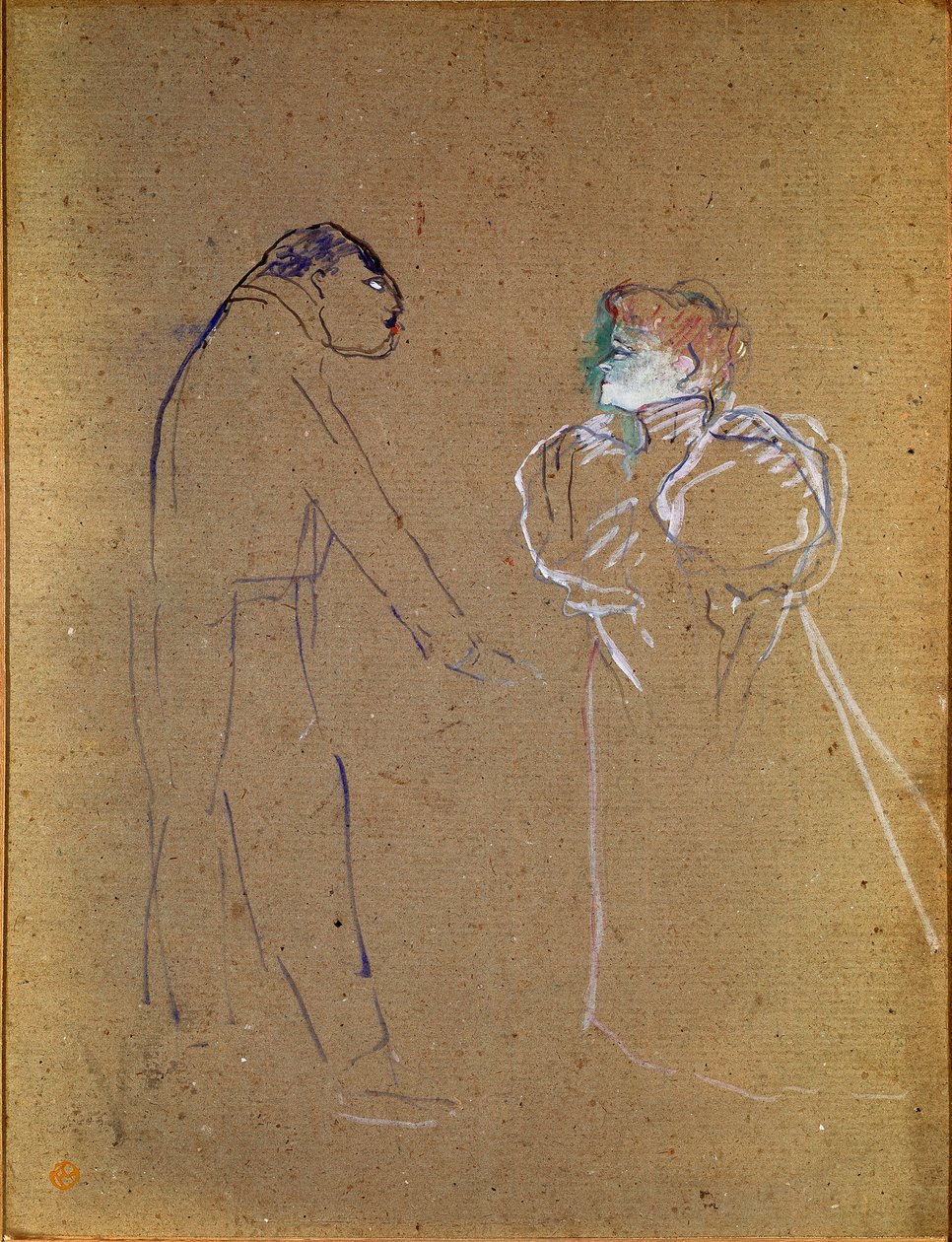 Lucien Germain Guitry (1860-1925) och Jeanne Granier. Teckning av Henri de Toulouse-Lautrec (Toulouse Lautrec av Henri de Toulouse Lautrec