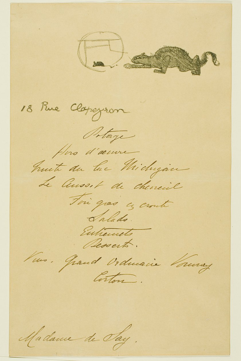 Meny för en middag given av May Belfort av Henri de Toulouse Lautrec