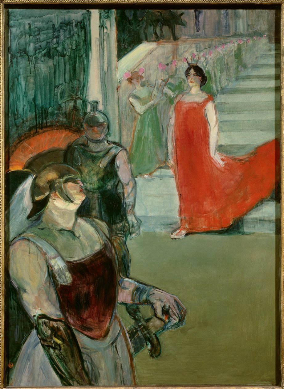 Messaline går ner för trappan kantad av statister Opera "" Messaline"" av Isidore de Lara. Målning av Henri Toulouse Lautrec (1864-1901) 1900-talet sön. 0,99x0,72 m Los Angeles. County Museum of Art - Messalina nedför trappan med extramaterial av av Henri de Toulouse Lautrec