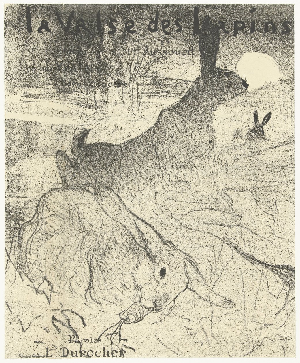 Omslag till notblad med sång La Valse des Lapins med kaniner i landskap La Valse des lapins (titel på objekt) av Henri de Toulouse Lautrec