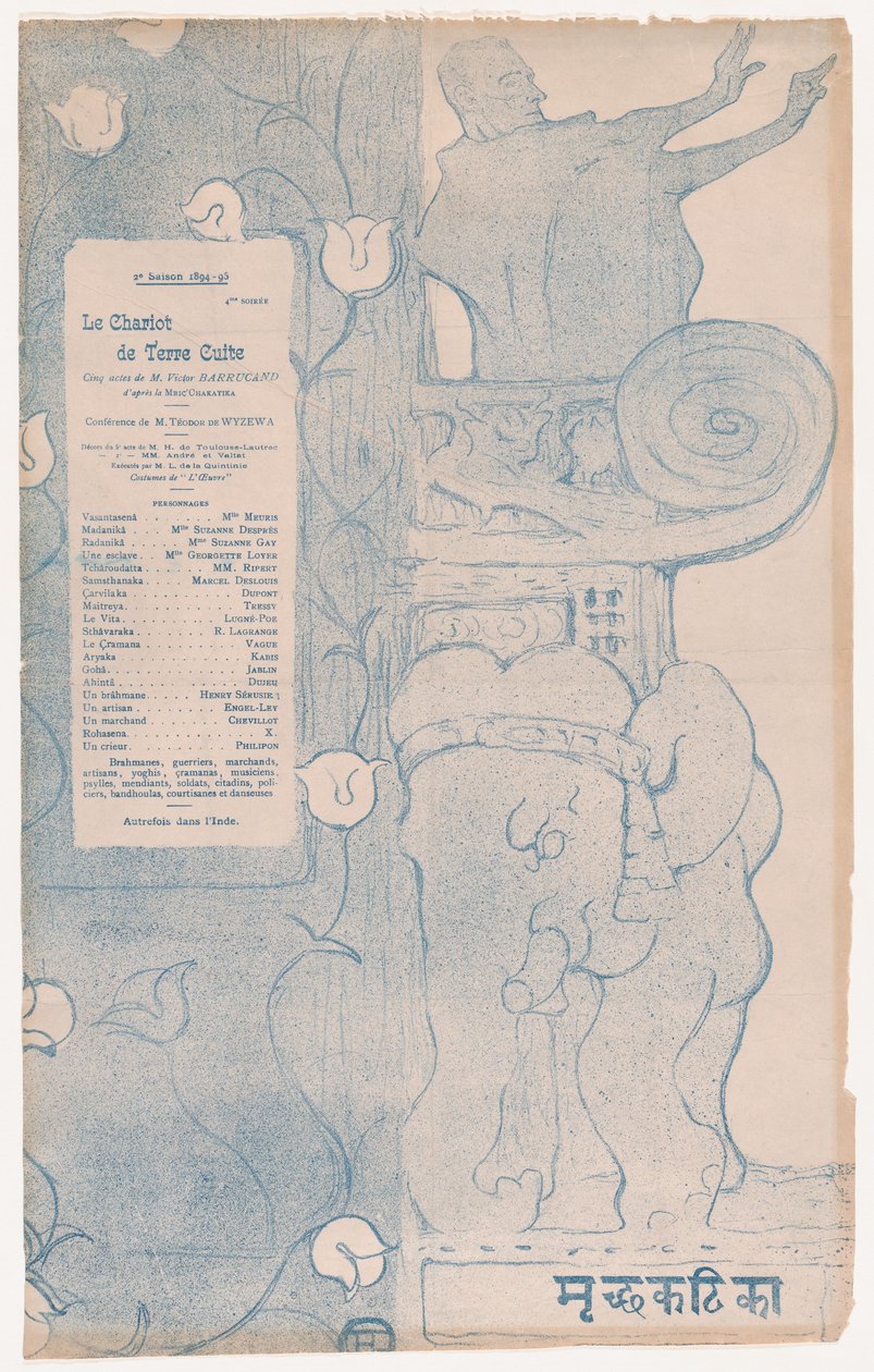 Playbill för Le Chariot de Terre Cuite The Little Clay Cart, 1895., 1895. av Henri de Toulouse-Lautrec