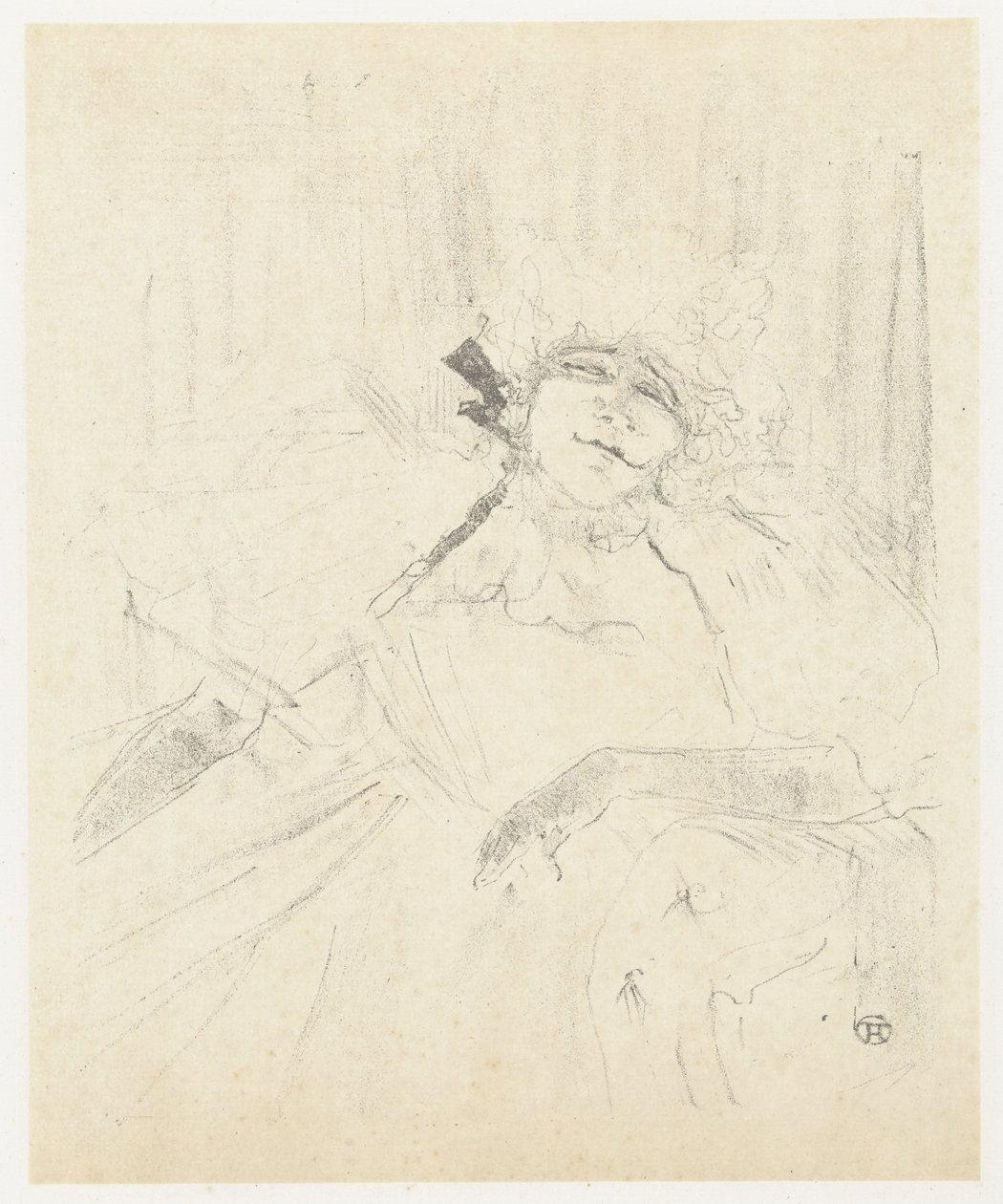 Porträtt van Yvette Guilbert i fåtölj på scenen Yvette Guilbert (gammal sång) Yvette Guilbert: Engelsk serie (serietitel) av Henri de Toulouse Lautrec