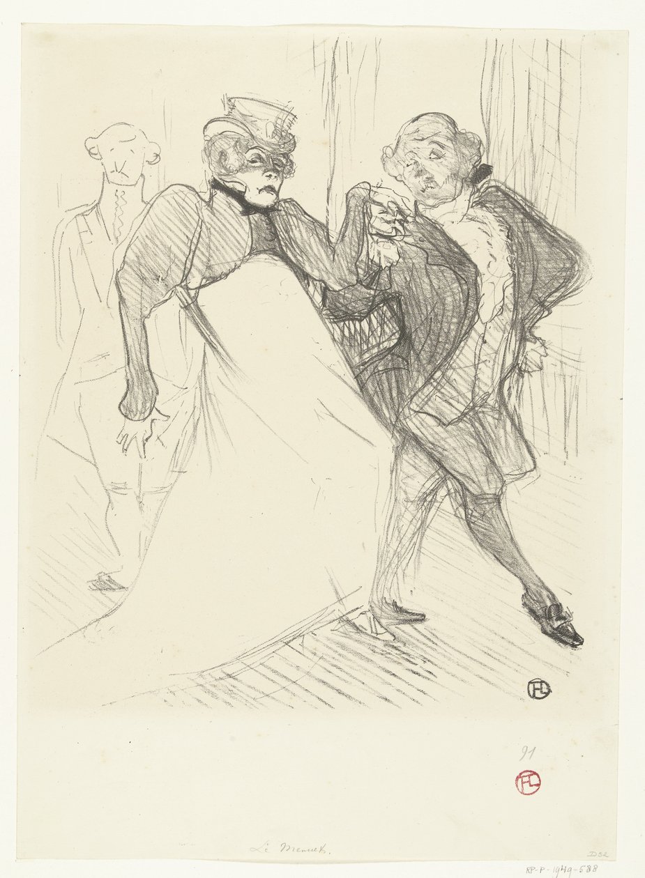 Porträtt av skådespelarna Gabrielle Rejane och Felix Galipaux i toneelstuk Madame Sans-Gêne Rejave och Galipaux, i Madame Sans Gène av Henri de Toulouse Lautrec
