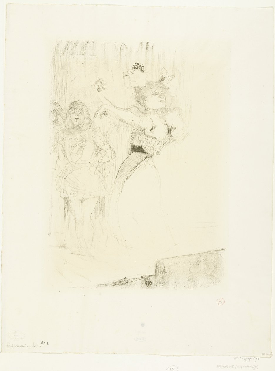 Porträtt av skådespelerskan Marcelle Lender som dansar boléro i operan Chilpéric Lender dansant le pas de bolero av Henri de Toulouse Lautrec