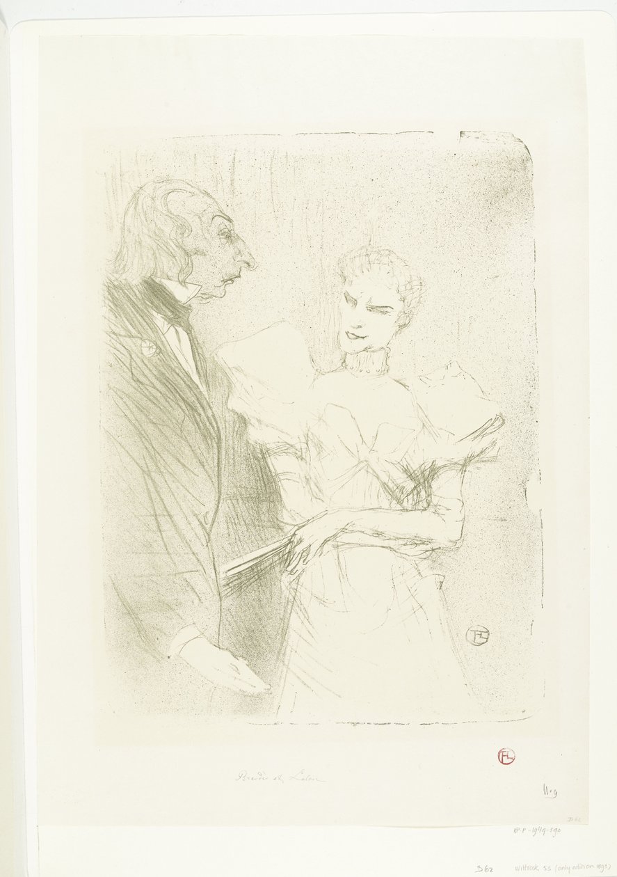 Portret av skådespelerskan Marthe Brandès som skådespelare Louis-Pierre Leloir i toneelstuk Les Cabotins Brandès och Leloir i Cabotins av Henri de Toulouse Lautrec