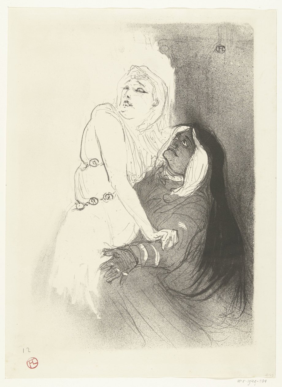 Porträtt av skådespelerskan Sarah Bernhardt i toneelstuk Phèdre (Phaedra) Under renässansen. Sarah Bernhardt i Phaedra av Henri de Toulouse Lautrec