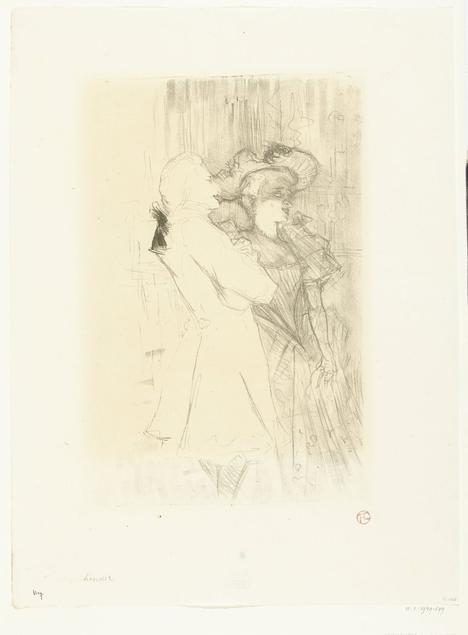 Porträtt av sångerskan Marcelle Lender och sångaren Numa Auguez i operetten La Chanson de Fortunio Lender och Aguez av Henri de Toulouse Lautrec