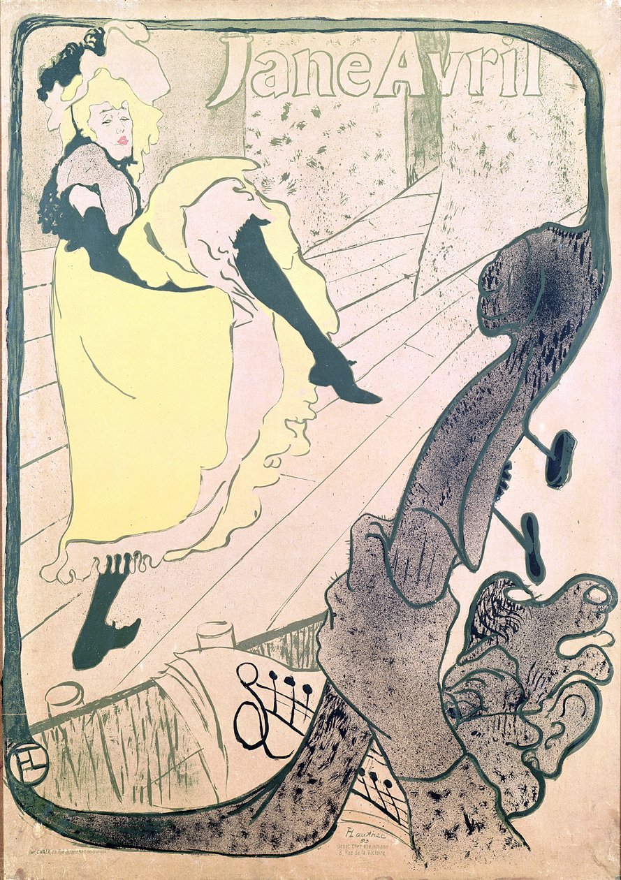 Affischreklam för Jane Avril (1868-1943) på Jardin de Paris, 1893 (lito i färg) av Henri de Toulouse Lautrec
