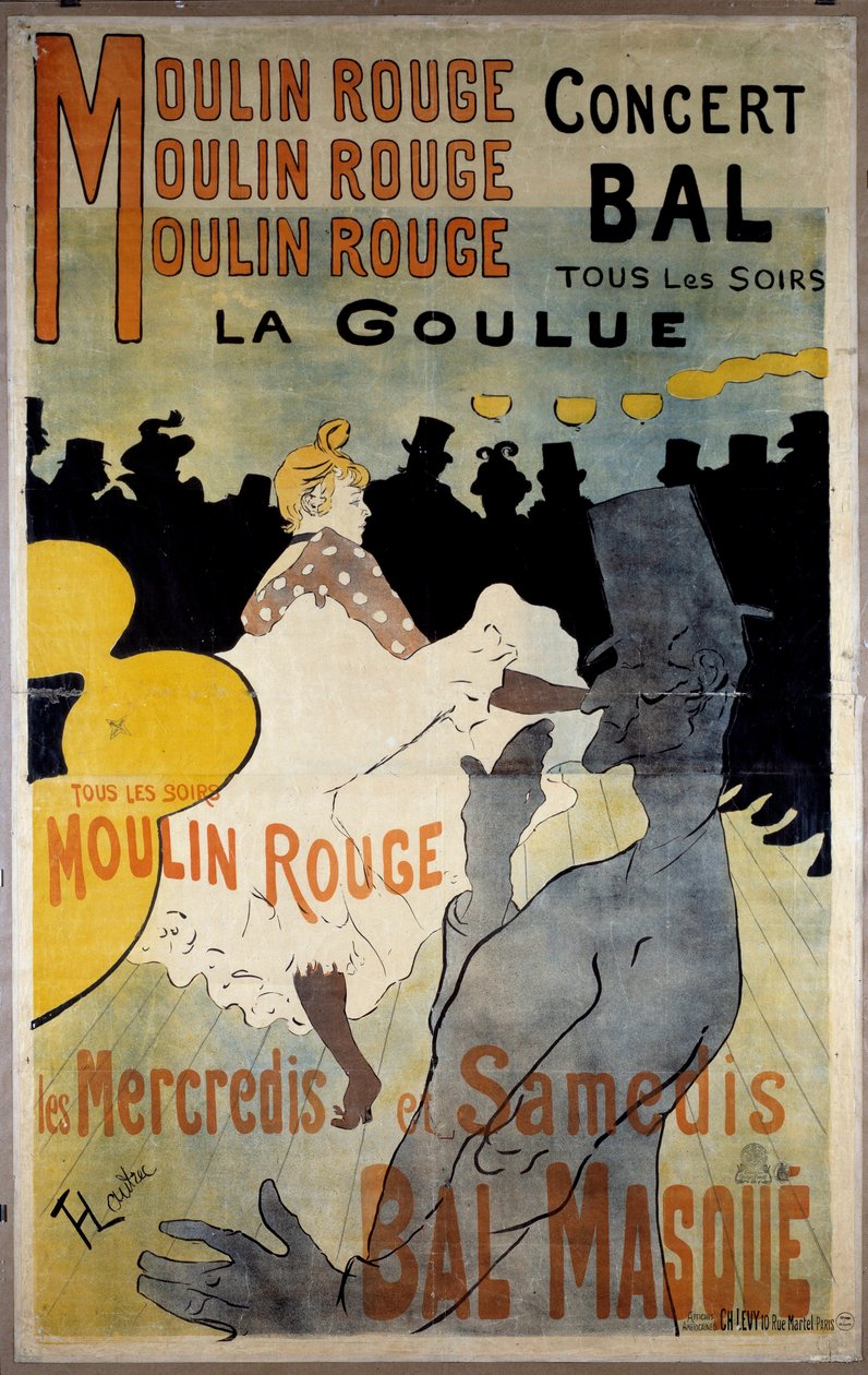 Affisch för den röda kvarnen (bollmask ""La Goulue"). Litografi av Henri De Toulouse Lautrec (Toulouse-Lautrec av Henri de Toulouse Lautrec
