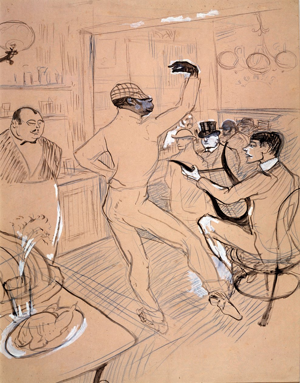 Rafael Padilla kallade Chocolate, dansar på en bar (indisk bläck och gouache på papper av Henri de Toulouse Lautrec