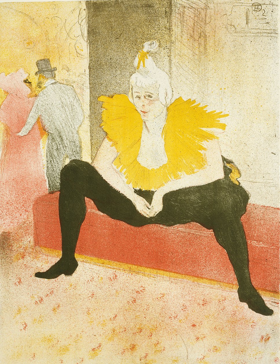 Sittande kvinnlig clown (Mademoiselle Cha-U-Kao), tallrik ett från Elles av Henri de Toulouse Lautrec