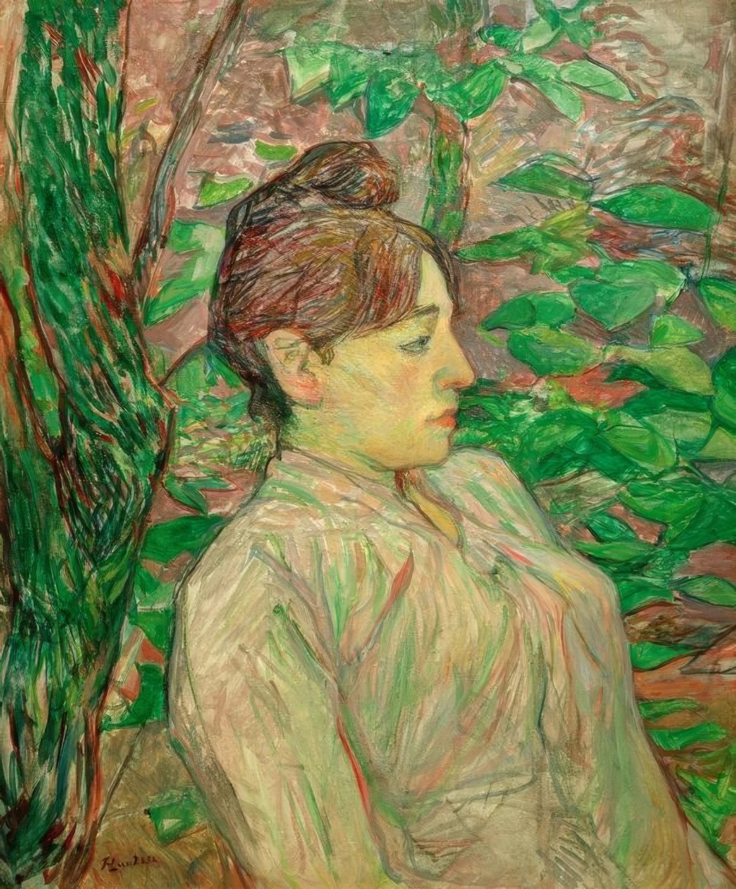 Under grönskan (kvinna som sitter i en trädgård) av Henri de Toulouse Lautrec