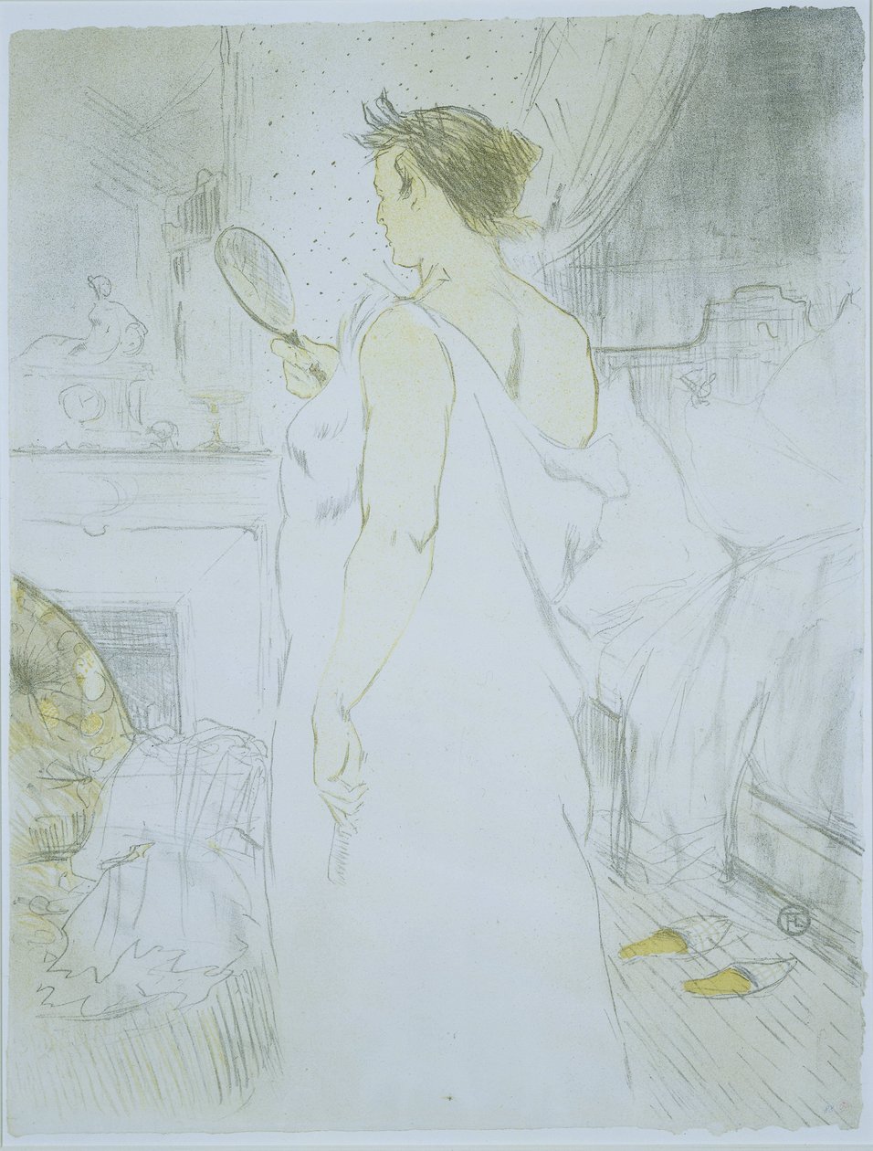 Stående kvinna tittar i en handspegel Femme a glace (originaltitel) La glace a main (originaltitel) Hon (serietitel) Ellen (serietitel) av Henri de Toulouse Lautrec