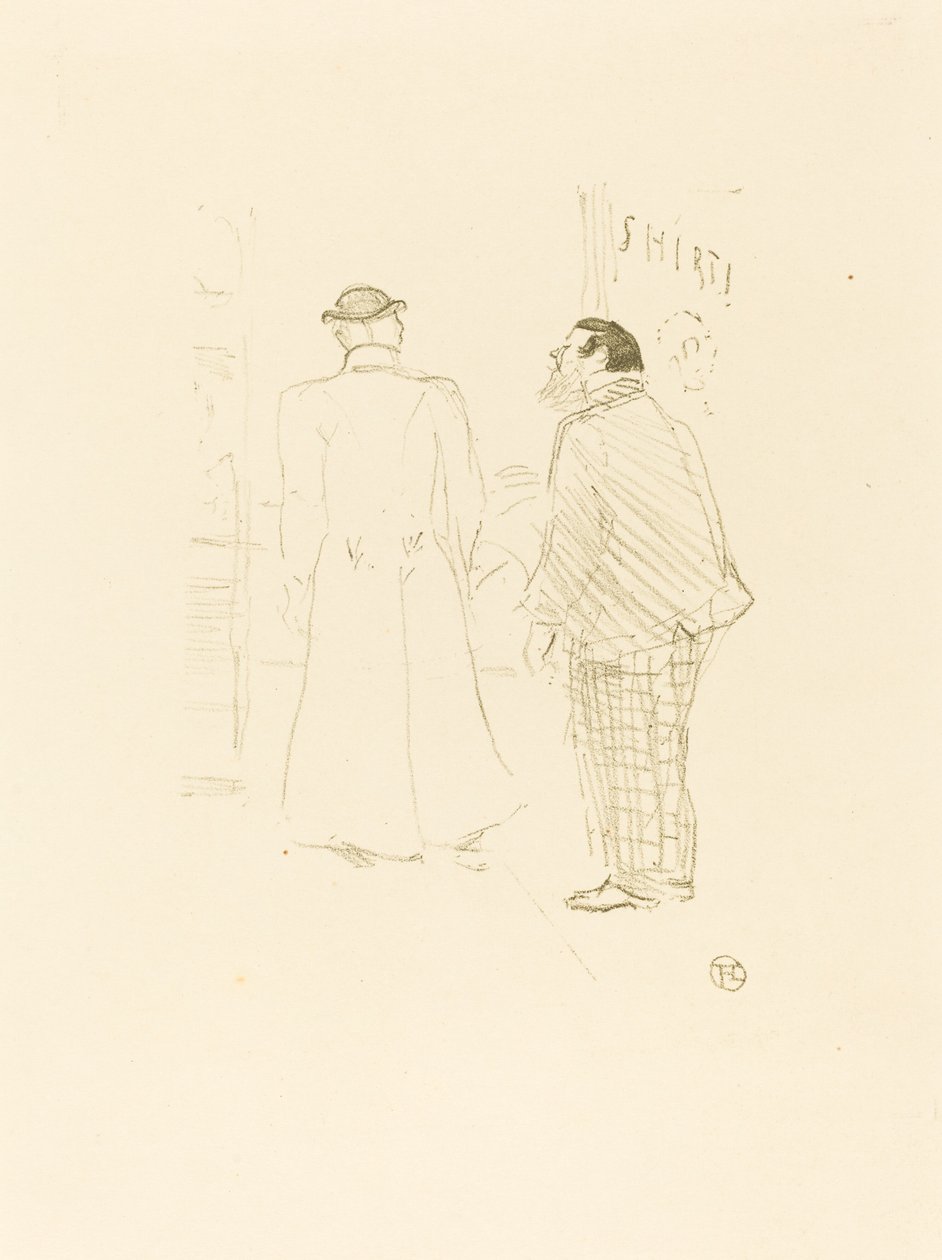 Den första säljaren av Jourdan och Brown av Henri de Toulouse Lautrec