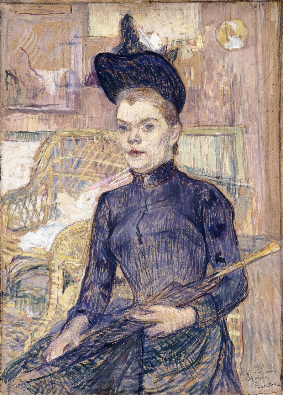 Kvinnan i den svarta hatten, döva Berthe, 1890 av Henri de Toulouse Lautrec
