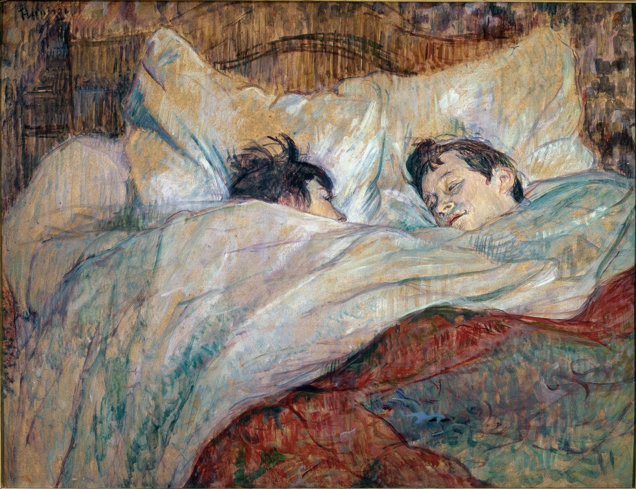 Sängen. Två sovande barn - Olja på kartong av Henri de Toulouse Lautrec