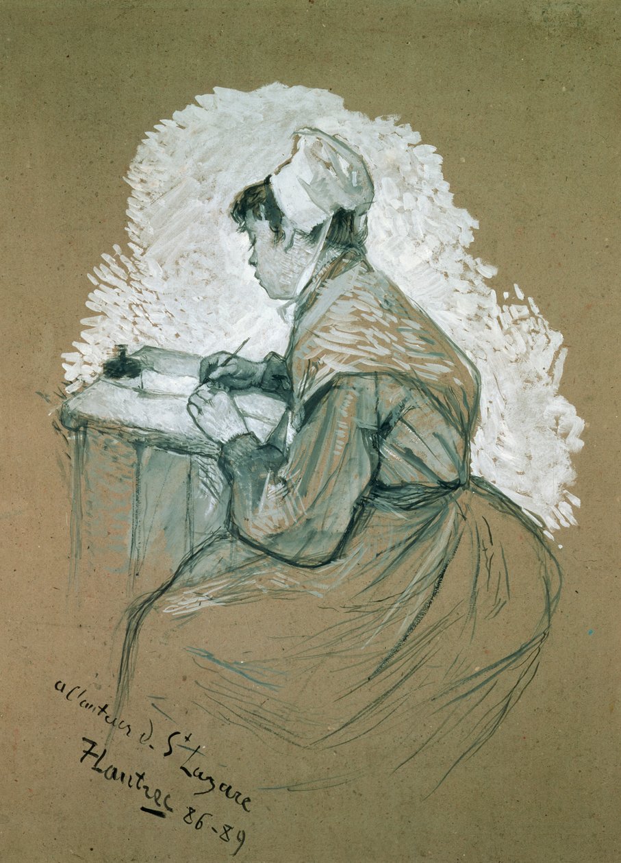 "Till författaren i St Lazare, 1886-89", möjlig studie till en teckning som publicerades i "Le Mirliton" och som nu finns i Bibliotheque Nationale, Paris (blyerts och gouache). av Henri de Toulouse Lautrec
