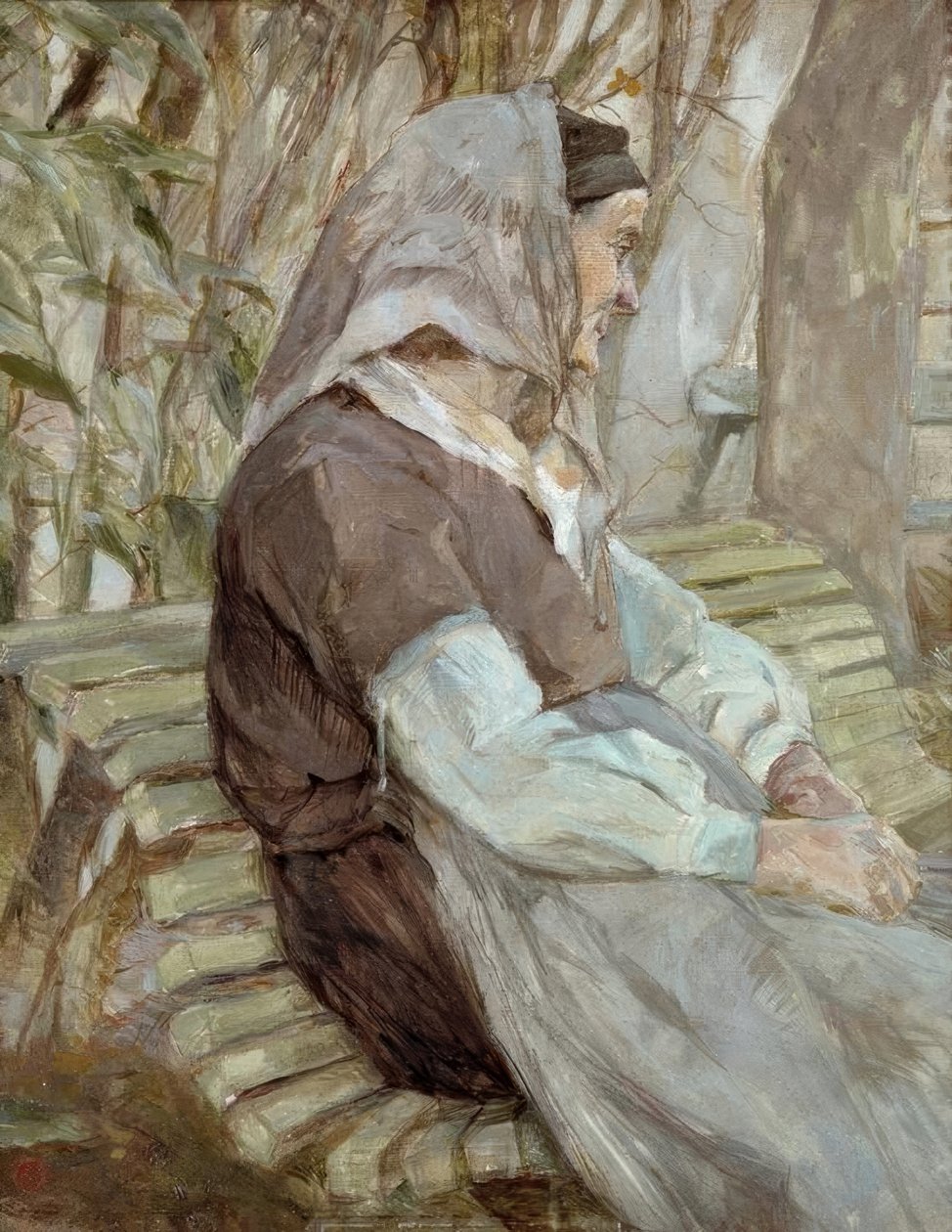 Gammal kvinna sitter på en bänk, i Céleryran av Henri de Toulouse Lautrec