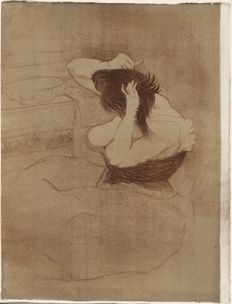 Kvinna som kammar håret — La Coiffure, tallrik sju från Elles av Henri de Toulouse Lautrec