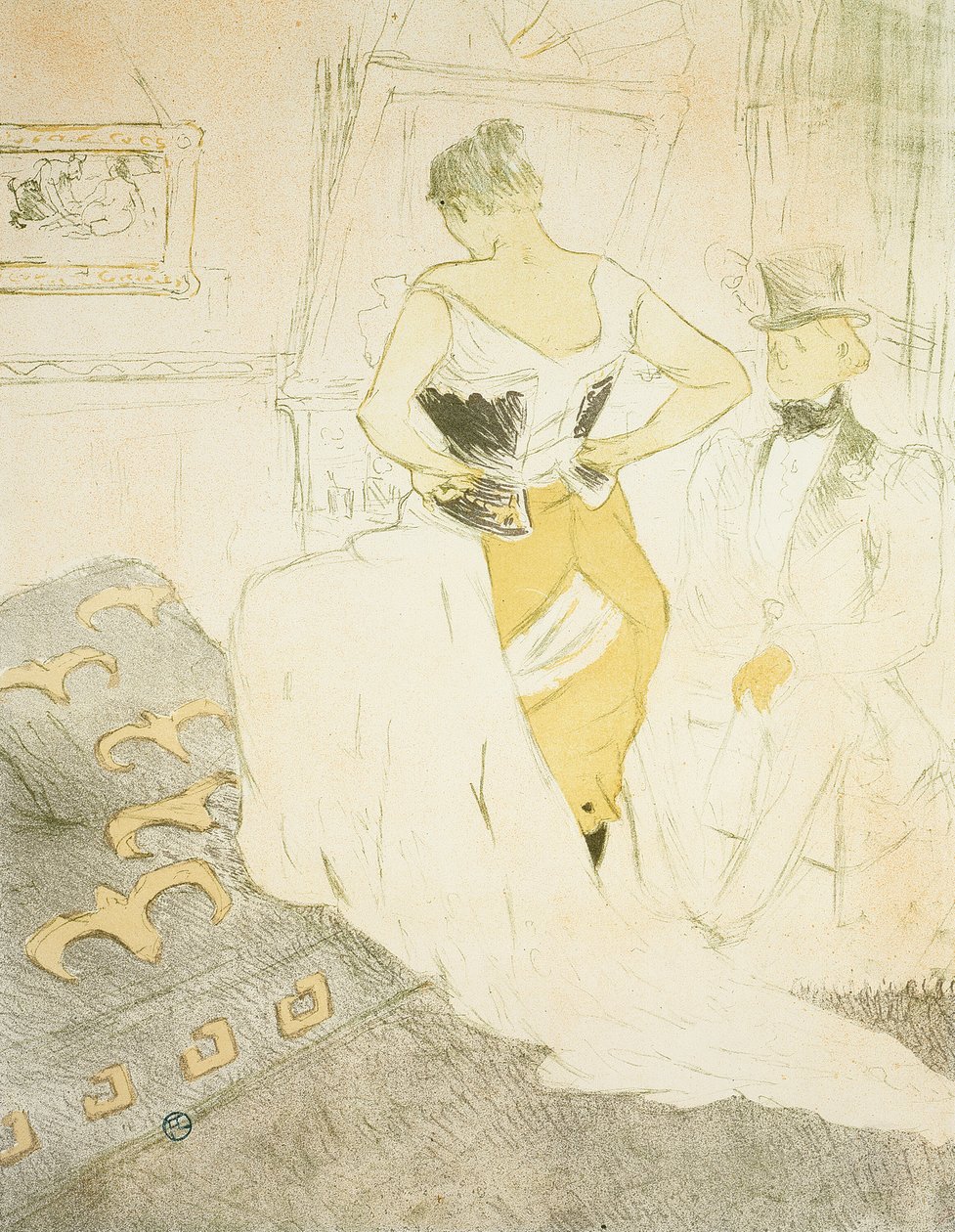 Woman Fastening a Corset, Passing Conquest, tallrik nio från Elles av Henri de Toulouse Lautrec