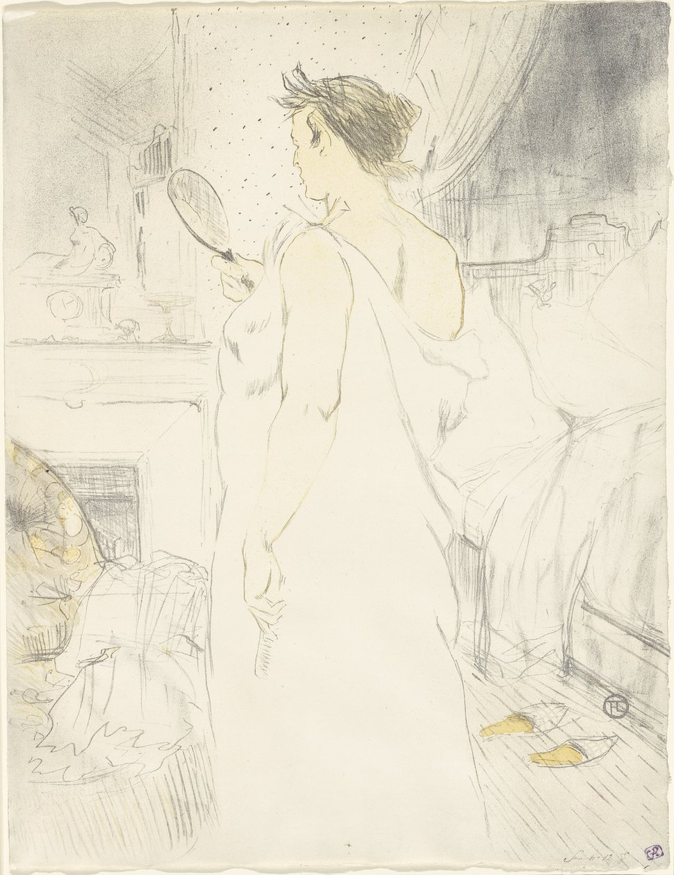Woman at the Mirror — Mirror in Hand, tallrik sex från Elles av Henri de Toulouse Lautrec
