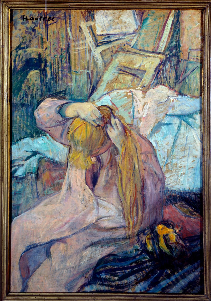 Kvinna klär Olja på kartong av Henri de Toulouse Lautrec (1864-1901) 1891 Sön. 0,3x0,44 m Paris, musee d