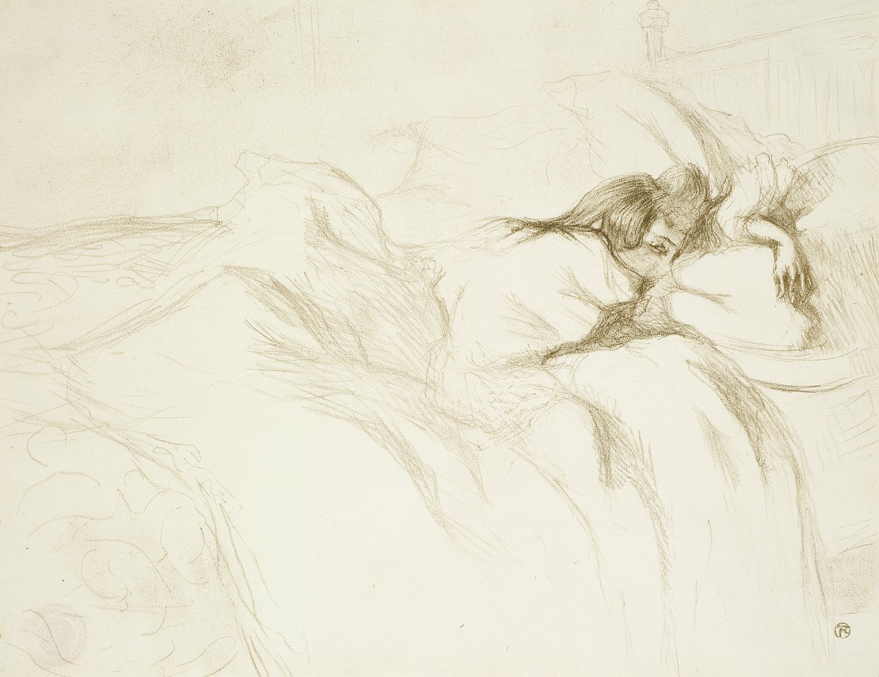 Kvinna i sängen — Vakna, tallrik tre från Elles av Henri de Toulouse Lautrec