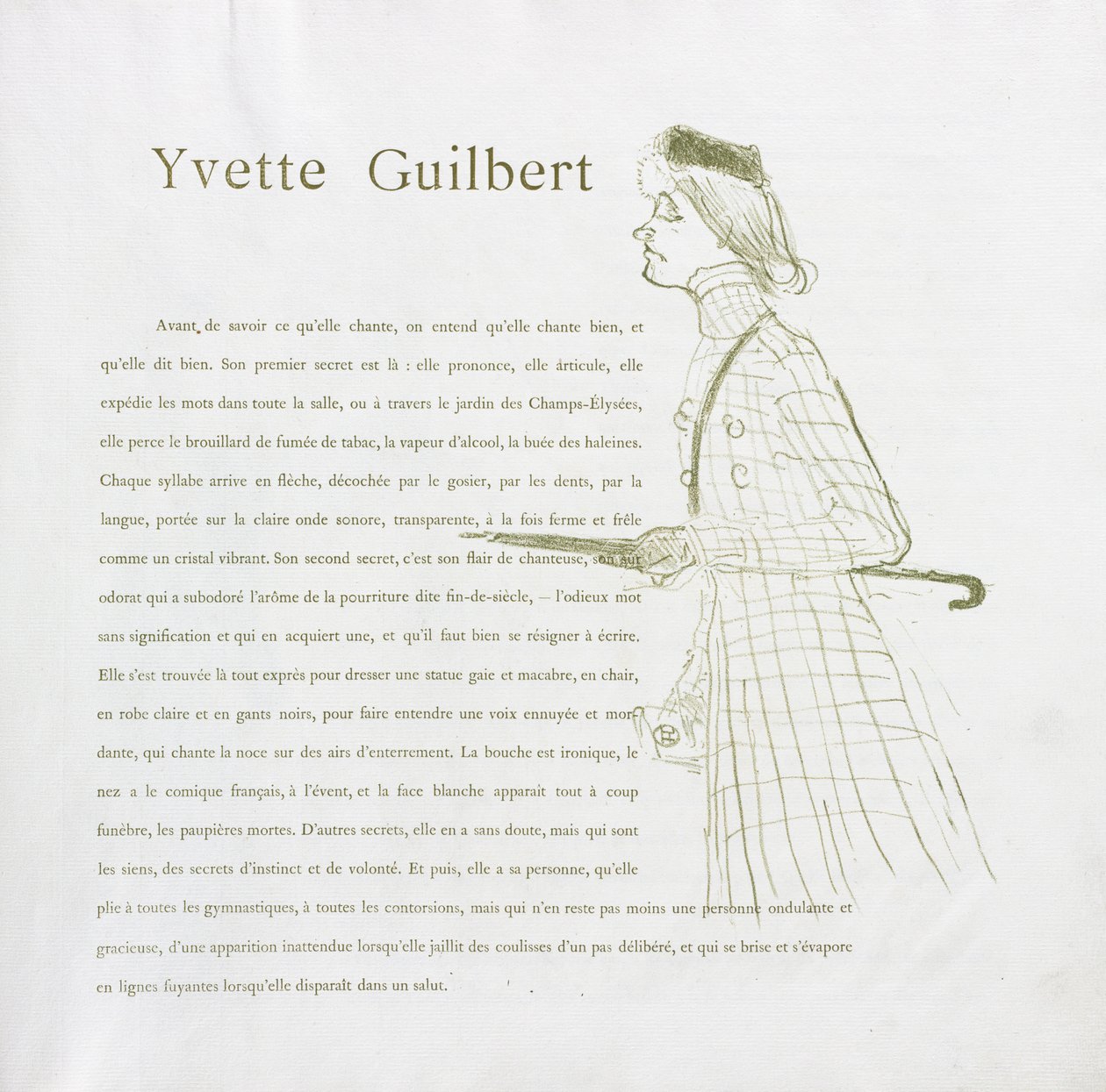 Yvette Guilbert-franska serie: nr 1, 1894. av Henri de Toulouse Lautrec