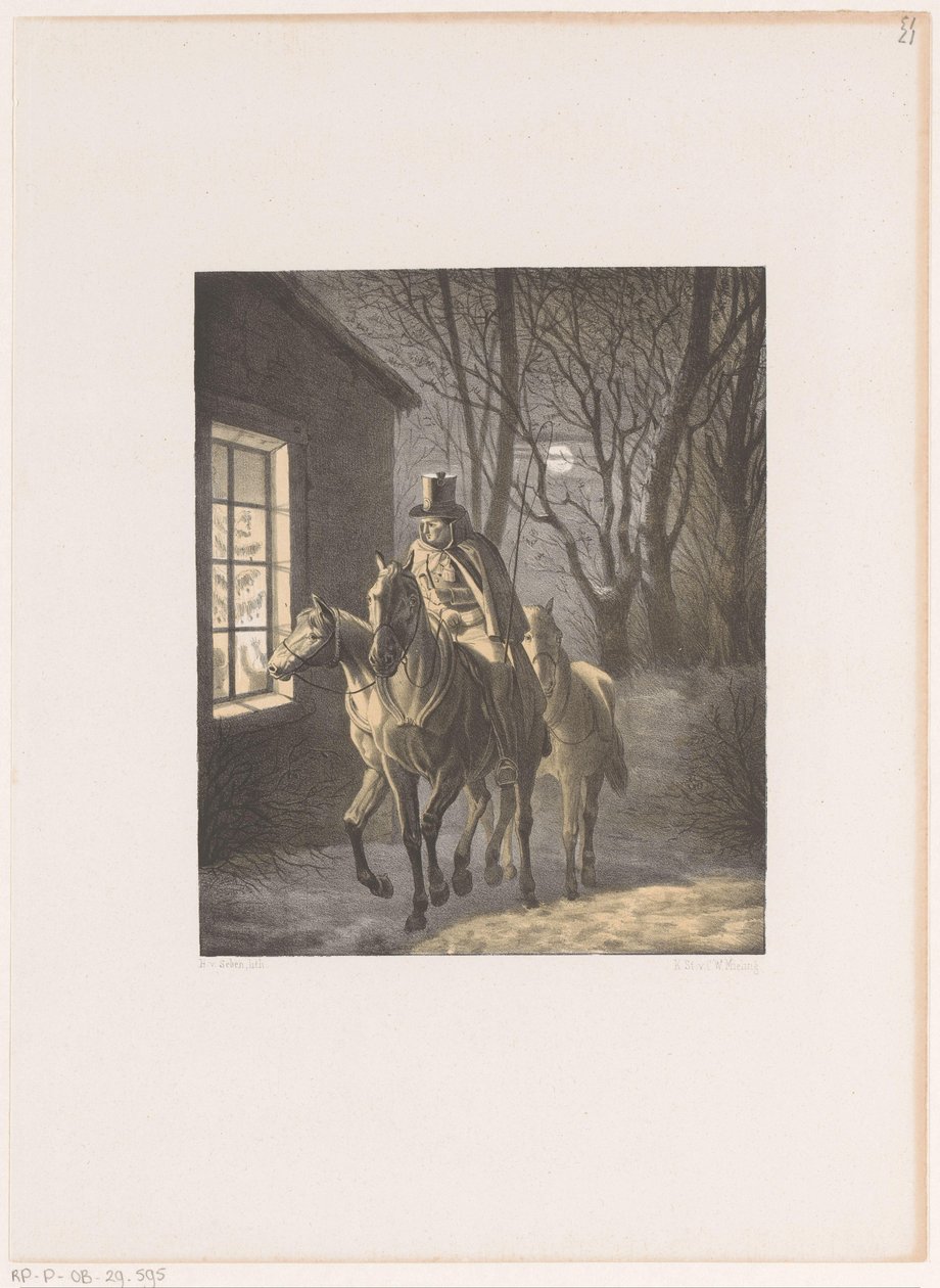 Man till häst rider förbi huset av Henri van Seben