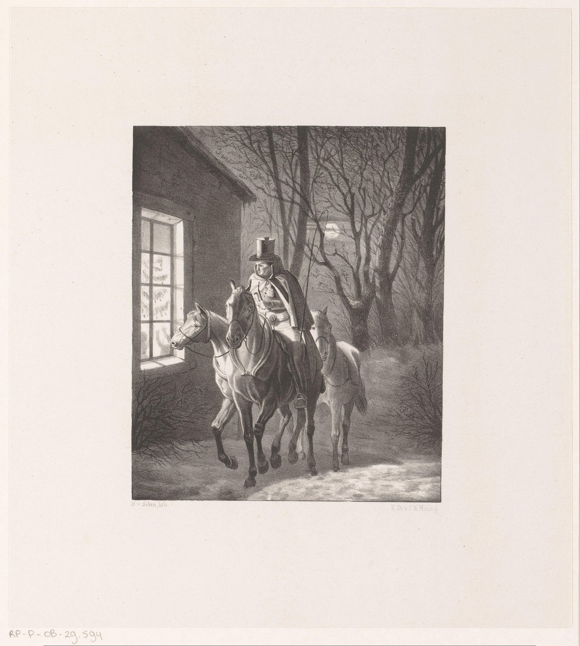 Man till häst rider förbi huset av Henri van Seben