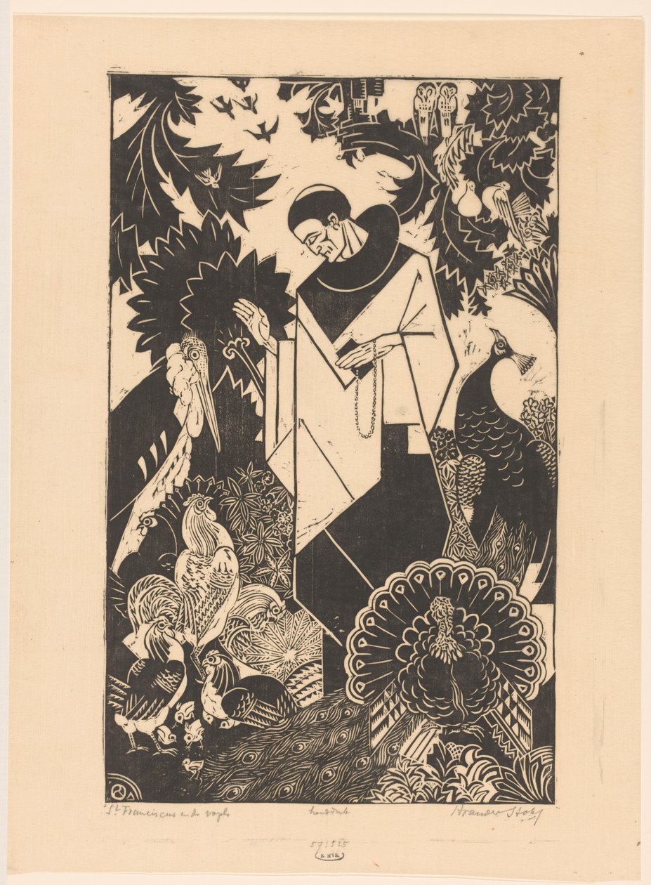 St Francis och fåglarna (originaltitel på objektet) av Henri van der Stok (signed by artist)