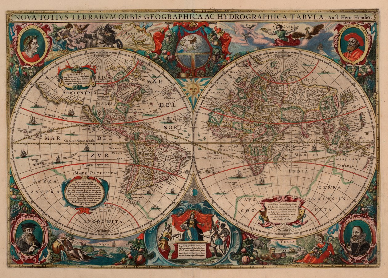 Nova Totius Terrarum Orbis Geographica ac Hydrographica Tabula av Henricus Hondius II