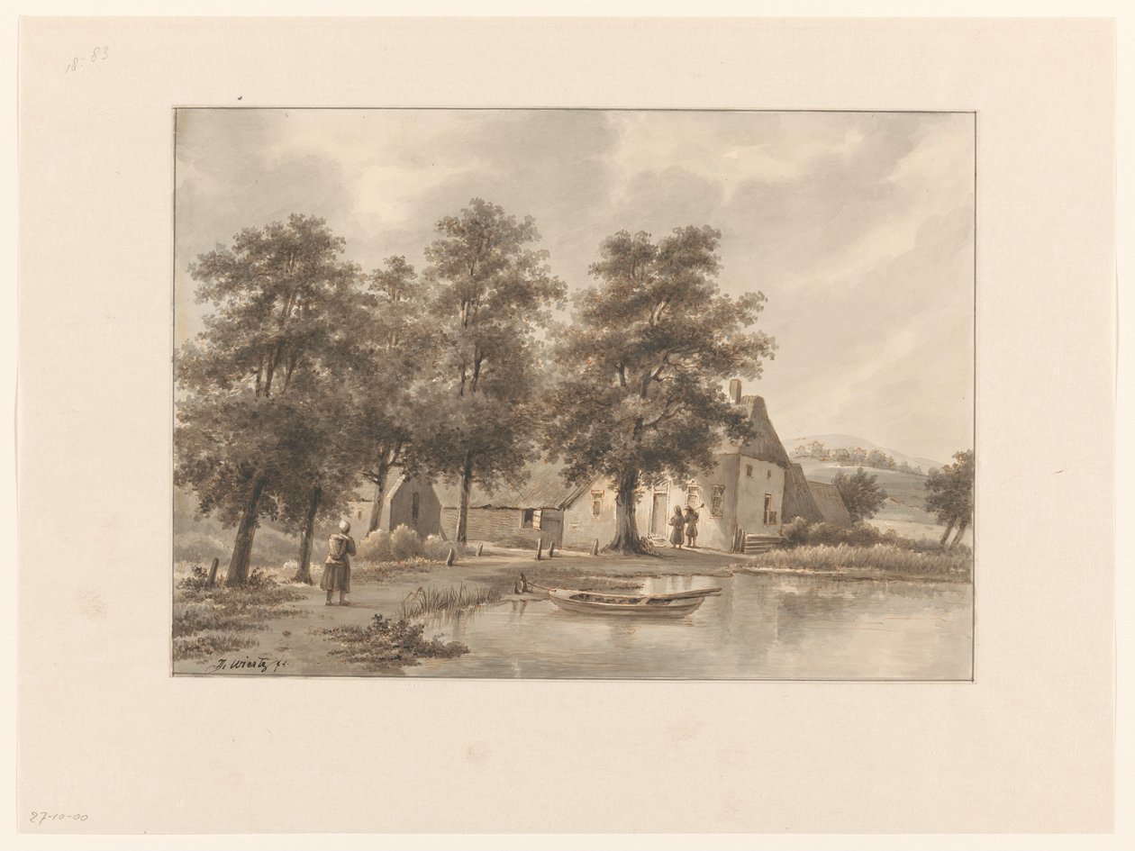 Utsikt över en gård vid vattnet av Henricus Franciscus Wiertz (signed by artist)